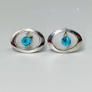 Vintage Cufflinks MCM Blue Topaz Bling in Silver Ovals